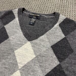 Mens Banana Republic Merino Wool Argyle V Neck Sweater XL Grey Classic Preppy